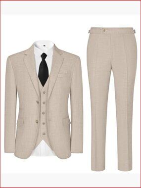 Men's 3 Piece Slim Fit Suit Set 2 Button Dress Suits Formal Tuxedo Blazer
